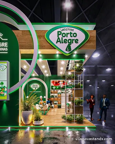 Projeto de stand do expositor Laticínios Porto Alegre que criamos para a feira Super Rio 2023