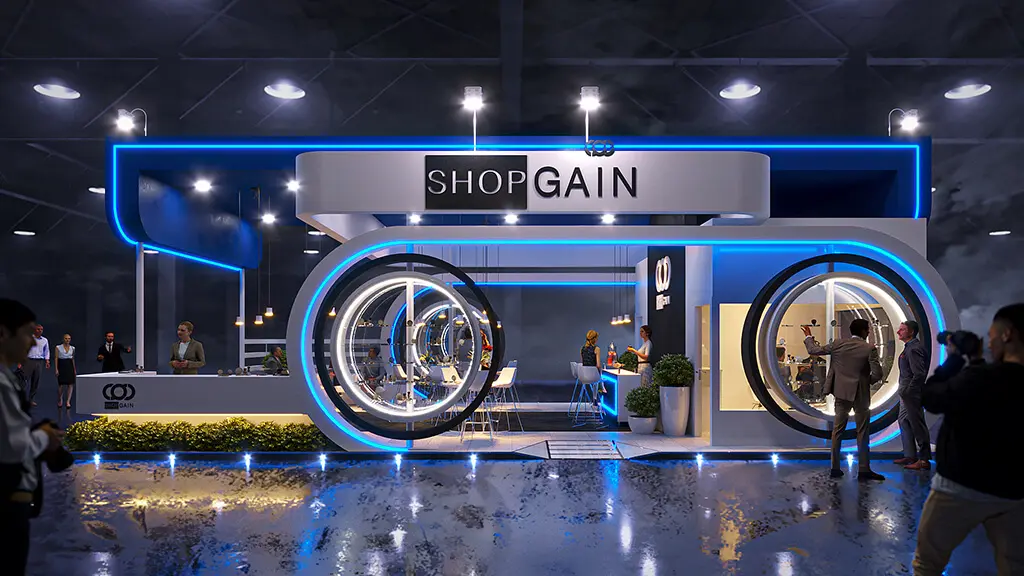 Projeto de stand do expositor Shopgain que criamos para a feira Estetica 2022