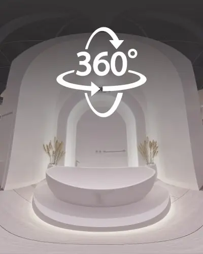 Projetos de stands, cenografias e paisagismo com visualização 3D imersiva em 360 graus