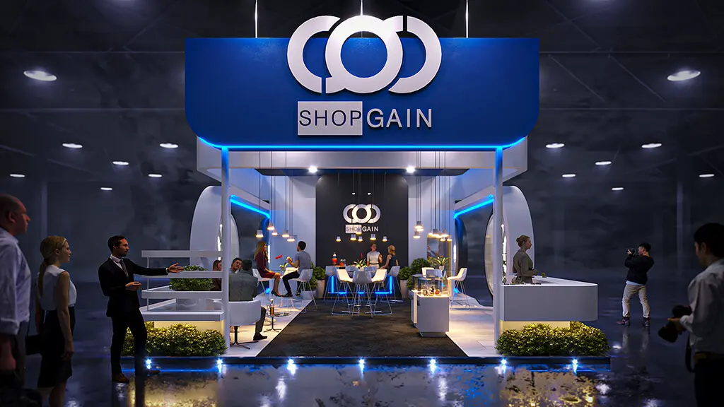 Projeto de stand do expositor Shopgain que criamos para a feira Estetica 2022