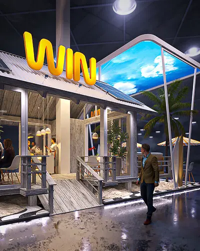 Projeto de stand do expositor Win que criamos para a feira Intersolar 2021